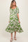Green Floral Smocked Triple Front Tie Maternity Midi Dress