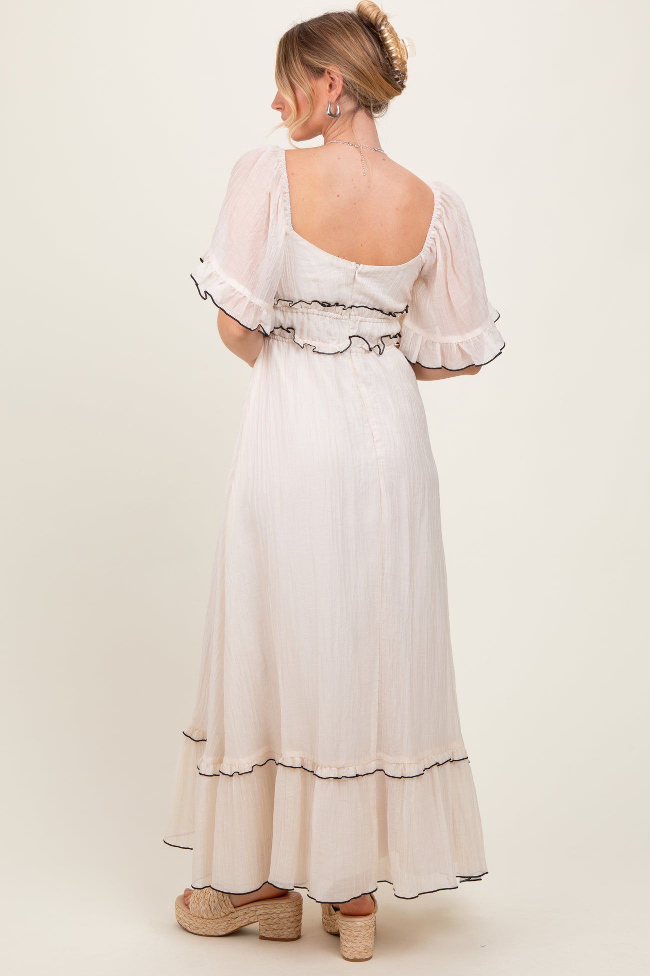 Cream Wide Sleeve Maxi Dress