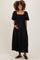 Black Linen Stripe Puff Sleeve Maternity Midi Dress