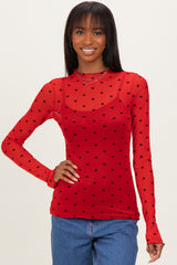 Red Mesh Heart High Neck Long Sleeve Maternity Top