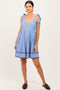 Blue Shoulder Bow Tie Pleated Mini Dress