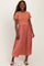 Rust Knit Contrast Top Satin Short Sleeve Midi Dress