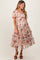 Peach Floral Mesh Sweetheart Neck Maternity Midi Dress