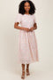 Light Pink Embroidered Chiffon Midi Dress
