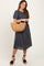 Navy Blue Striped Short Sleeve Midi Dress