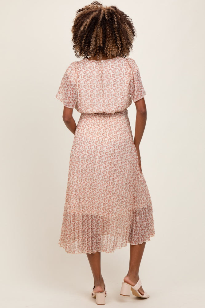 Cream Print Pleated Maternity Midi Dress
