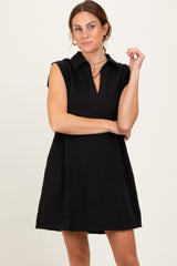 Black Sleeveless Polo Maternity Mini Dress