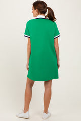 Green Contrast Trim Mini Polo Dress