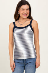 Navy Striped Contrast Strap Maternity Tank