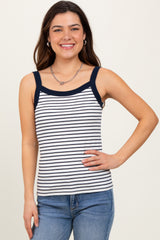 Navy Striped Contrast Strap Tank