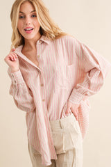 Pink Stripe Oversized Button Down Maternity Shirt