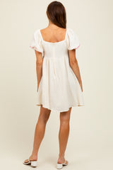 Cream Embroidered Cotton Gauze Mini Dress