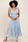 Light Blue Floral Striped Smocked Shoulder Tie Maxi Dress
