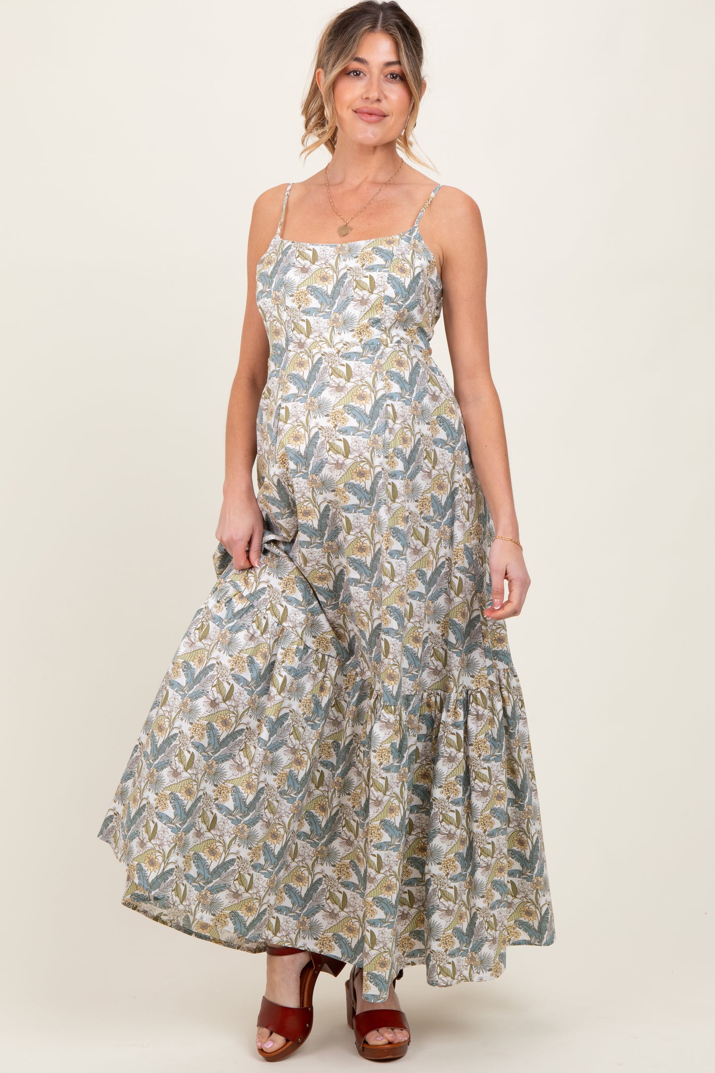 White Floral Tie Back Cutout Maternity Maxi Dress