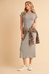Heather Gray Basic Crewneck Maternity Midi Dress