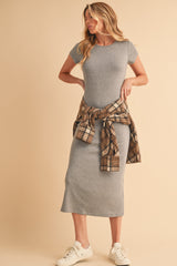 Heather Gray Basic Crewneck Midi Dress