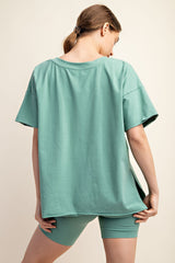 Light Olive Oversized V-Neck Side Slit Tee