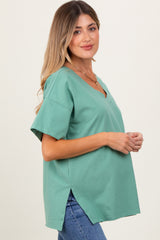 Light Olive Oversized V-Neck Side Slit Maternity Tee