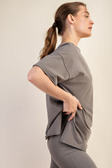 Olive Oversized V-Neck Side Slit Tee