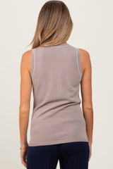 Taupe Knit Piping Detail Sleeveless Maternity Top