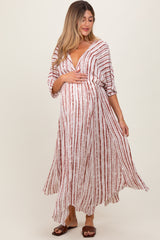 Rust Printed Deep V-Neck Maternity Midi Dress