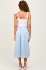 Light Blue Contrast Knit Bodice Midi Dress