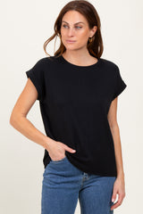 Black Rolled Short Sleeve Maternity Tee