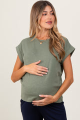 Light Olive Rolled Short Sleeve Maternity Tee