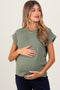 Light Olive Rolled Short Sleeve Maternity Tee