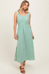 Green Striped Sleeveless Cutout Side Slit Maternity Maxi Dress