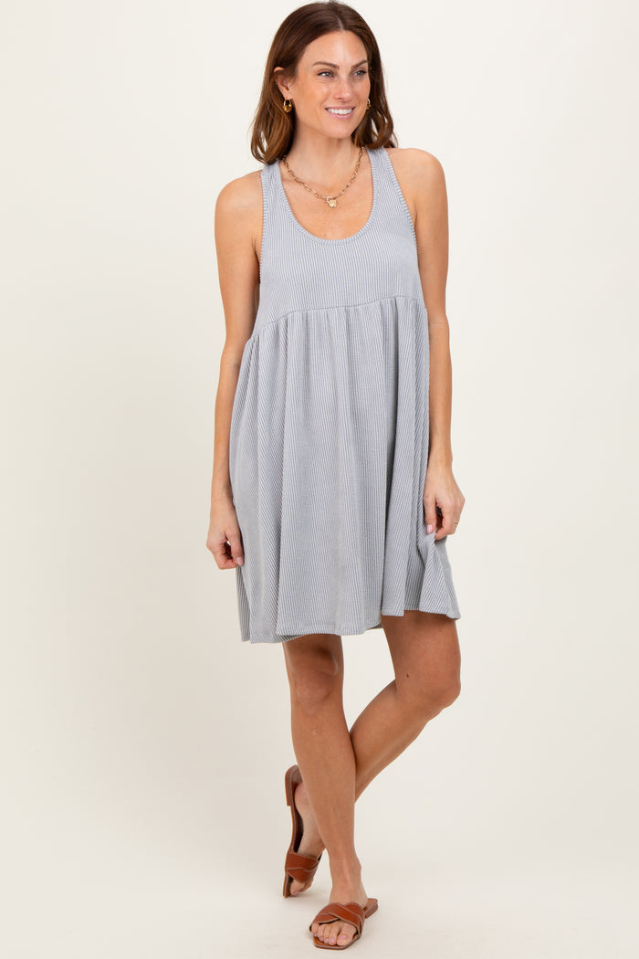 Heather Grey Ribbed Sleeveless Open Back Maternity Midi Dress