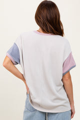Cream Solid Ribbed Color Block Short Sleeve Tunic Top