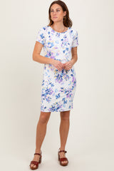 Ivory Floral Short Sleeve Ruched Maternity Dress