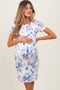 Ivory Floral Short Sleeve Ruched Maternity Dress