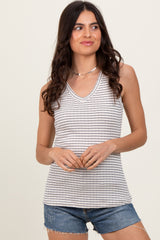 Navy Striped Knit V-Neck Tank Top