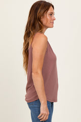 Mauve Pointelle Knit V-Neck Sleeveless Top