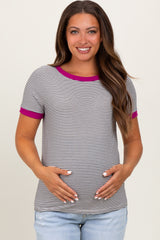 Ivory Pinstripe Contrast Trim Maternity Tee