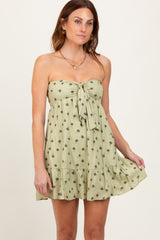 Mint Green Floral Strapless Front Tie Mini Dress