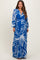 Navy Floral Smocked Waist Long Sleeve Maternity Maxi Dress
