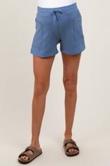 Blue Patch Pocket Maternity Shorts