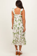 Green Floral Ruffle Strap Tiered Maternity Midi Dress