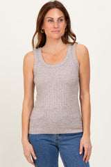 Mocha Melange Ribbed Fitted Tank Top