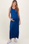 Navy Sleeveless Flared Scoop Neck Maternity Maxi Dress
