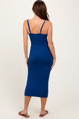 Navy Ribbed Bodycon Midi Dress