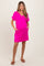 Fuchsia Brushed Rolled Short Sleeve V-Neck Maternity Dress