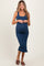 Navy Ribbed Square Neck Side Slit Maternity Midi Dress