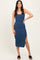 Navy Ribbed Square Neck Side Slit Midi Dress