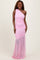 Light Pink Ruched Mesh One Shoulder Maxi Dress