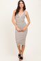 Cream Striped Sleeveless Fitted Midi Dress