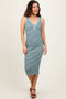 Mint Striped Sleeveless Fitted Midi Dress